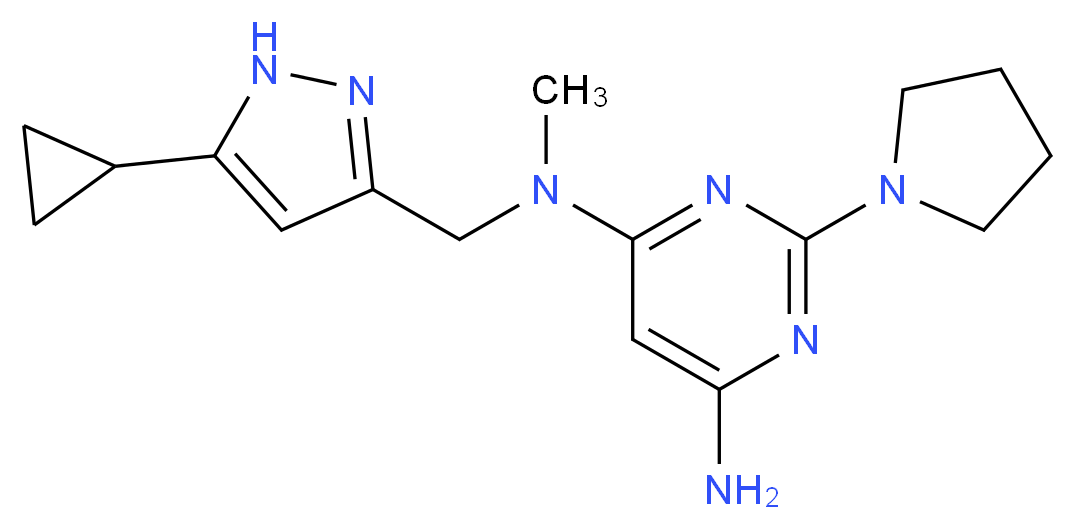 N-[(5-cyclopropyl-1H-pyrazol-3-yl)methyl]-N-methyl-2-pyrrolidin-1-ylpyrimidine-4,6-diamine_分子结构_CAS_)