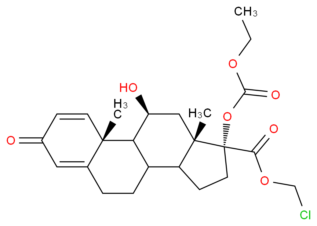 chloromethyl (2R,14R,15S,17S)-14-[(ethoxycarbonyl)oxy]-17-hydroxy-2,15-dimethyl-5-oxotetracyclo[8.7.0.0<sup>2</sup>,<sup>7</sup>.0<sup>1</sup><sup>1</sup>,<sup>1</sup><sup>5</sup>]heptadeca-3,6-diene-14-carboxylate_分子结构_CAS_82034-46-6