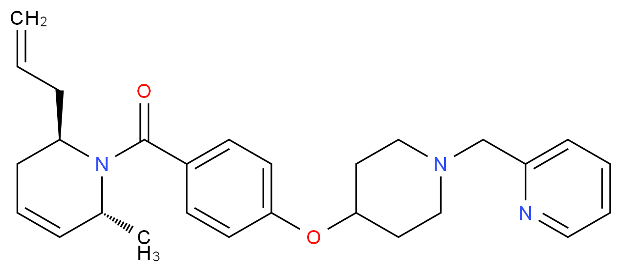 2-{[4-(4-{[(2R*,6R*)-2-allyl-6-methyl-3,6-dihydro-1(2H)-pyridinyl]carbonyl}phenoxy)-1-piperidinyl]methyl}pyridine_分子结构_CAS_)