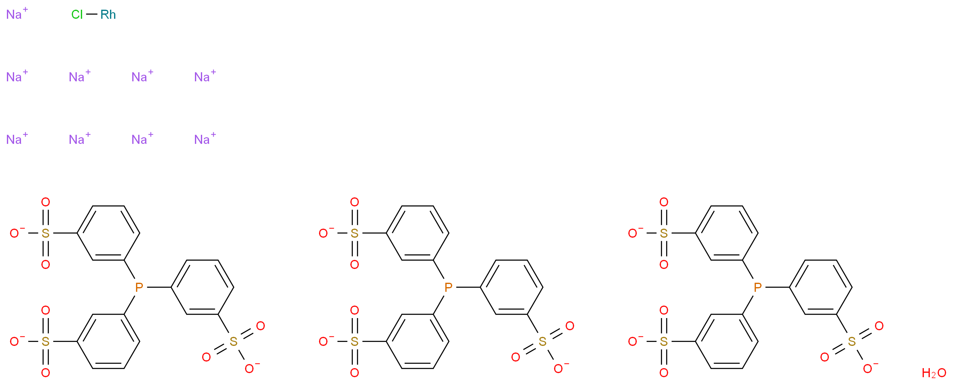 氯三[(3,3′,3″-次膦基三(苯磺酸基)]铑(I) 九钠盐 水合物_分子结构_CAS_)