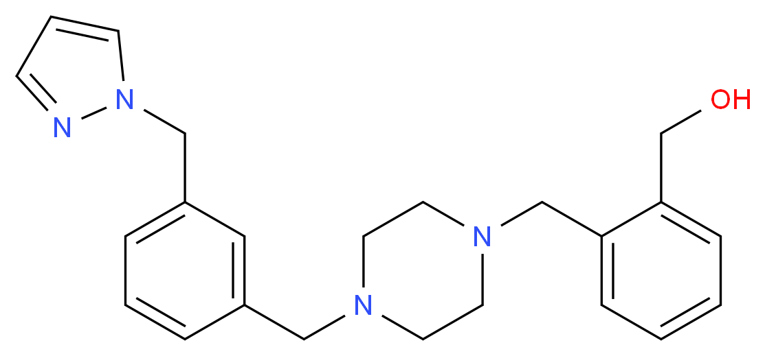 [2-({4-[3-(1H-pyrazol-1-ylmethyl)benzyl]piperazin-1-yl}methyl)phenyl]methanol_分子结构_CAS_)