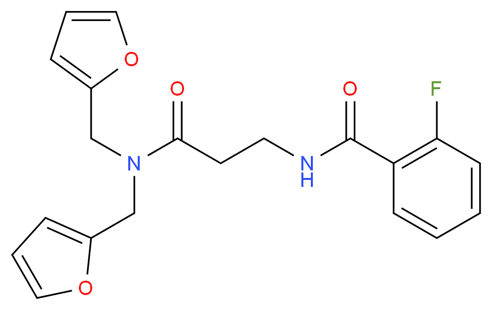 N-{3-[bis(2-furylmethyl)amino]-3-oxopropyl}-2-fluorobenzamide_分子结构_CAS_)