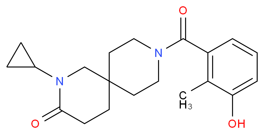 2-cyclopropyl-9-(3-hydroxy-2-methylbenzoyl)-2,9-diazaspiro[5.5]undecan-3-one_分子结构_CAS_)