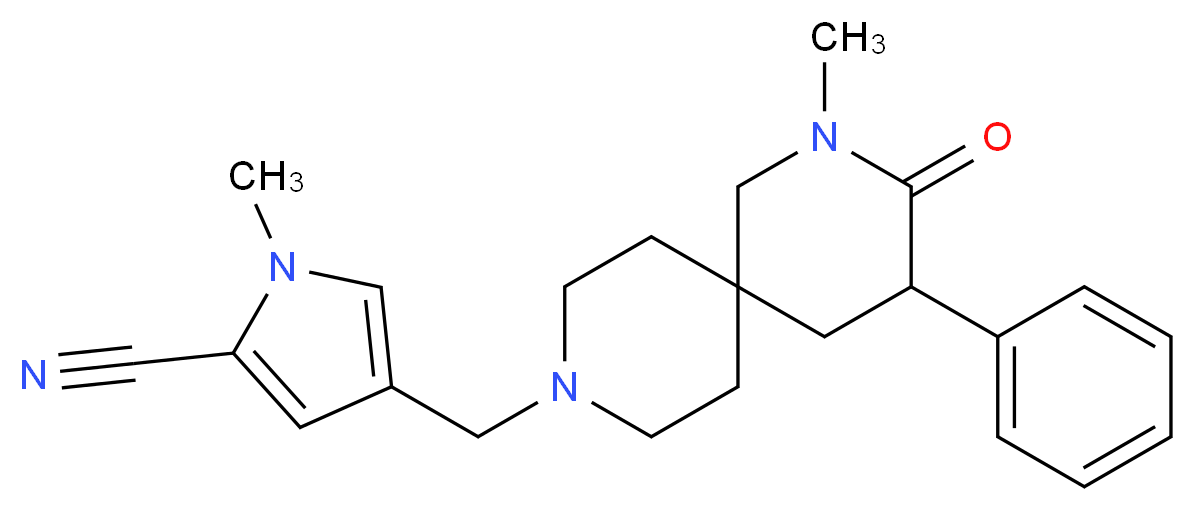 1-methyl-4-[(2-methyl-3-oxo-4-phenyl-2,9-diazaspiro[5.5]undec-9-yl)methyl]-1H-pyrrole-2-carbonitrile_分子结构_CAS_)