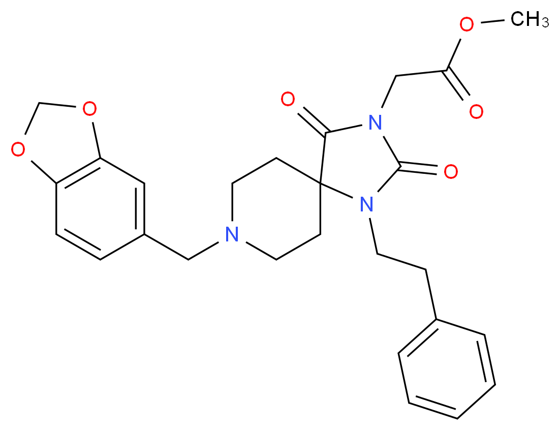methyl [8-(1,3-benzodioxol-5-ylmethyl)-2,4-dioxo-1-(2-phenylethyl)-1,3,8-triazaspiro[4.5]dec-3-yl]acetate_分子结构_CAS_)