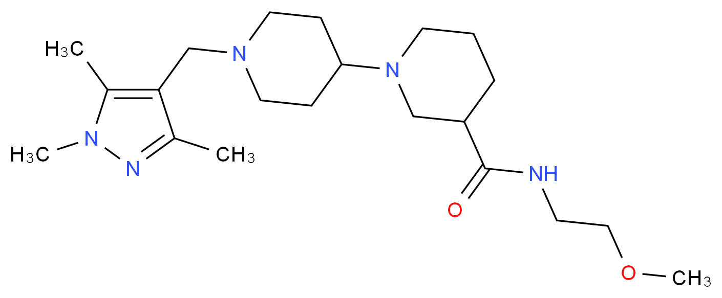 N-(2-methoxyethyl)-1'-[(1,3,5-trimethyl-1H-pyrazol-4-yl)methyl]-1,4'-bipiperidine-3-carboxamide_分子结构_CAS_)