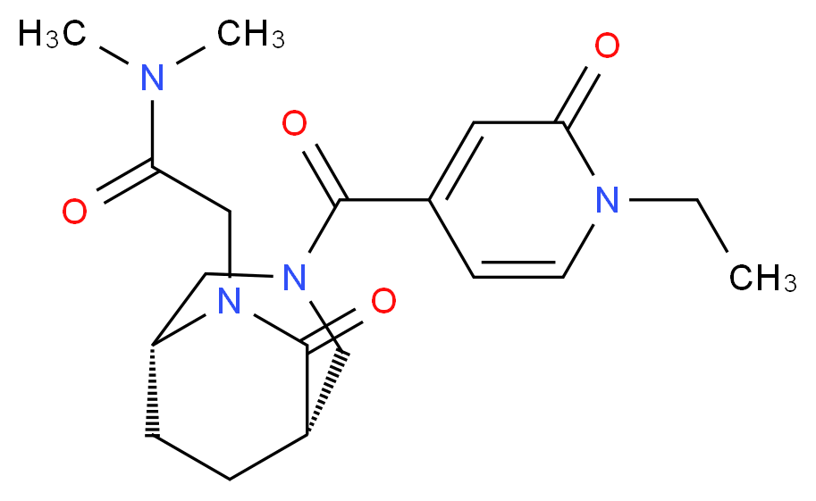 2-{(1S*,5R*)-3-[(1-ethyl-2-oxo-1,2-dihydropyridin-4-yl)carbonyl]-7-oxo-3,6-diazabicyclo[3.2.2]non-6-yl}-N,N-dimethylacetamide_分子结构_CAS_)