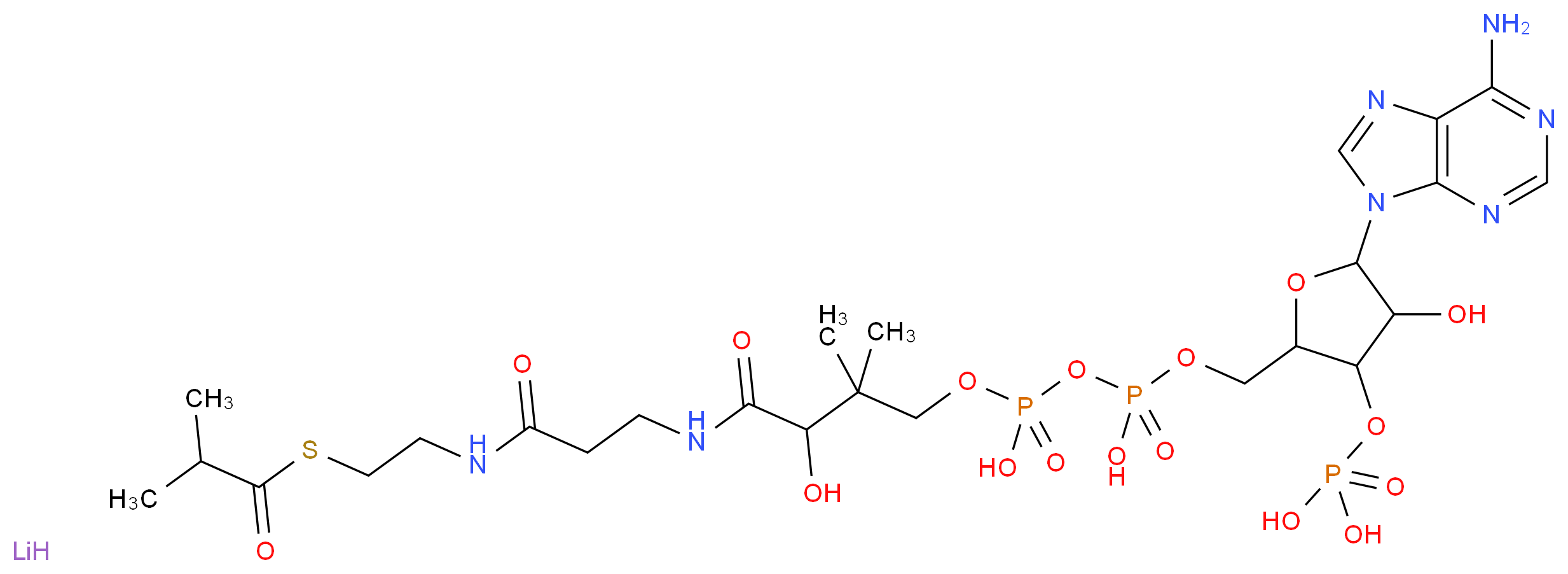 {[5-(6-amino-9H-purin-9-yl)-4-hydroxy-2-({[hydroxy({[hydroxy(3-hydroxy-2,2-dimethyl-3-{[2-({2-[(2-methylpropanoyl)sulfanyl]ethyl}carbamoyl)ethyl]carbamoyl}propoxy)phosphoryl]oxy})phosphoryl]oxy}methyl)oxolan-3-yl]oxy}phosphonic acid lithium_分子结构_CAS_103404-95-1