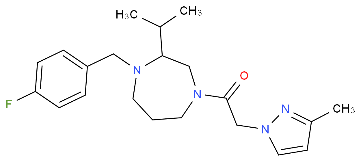 1-(4-fluorobenzyl)-2-isopropyl-4-[(3-methyl-1H-pyrazol-1-yl)acetyl]-1,4-diazepane_分子结构_CAS_)