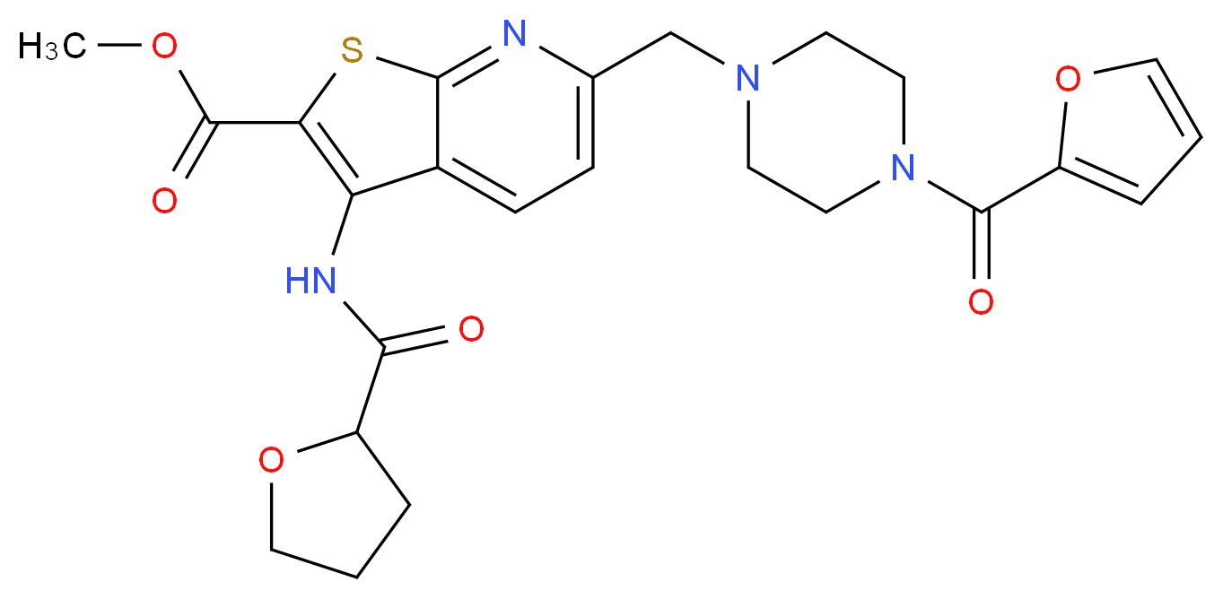 methyl 6-{[4-(2-furoyl)-1-piperazinyl]methyl}-3-[(tetrahydro-2-furanylcarbonyl)amino]thieno[2,3-b]pyridine-2-carboxylate_分子结构_CAS_)