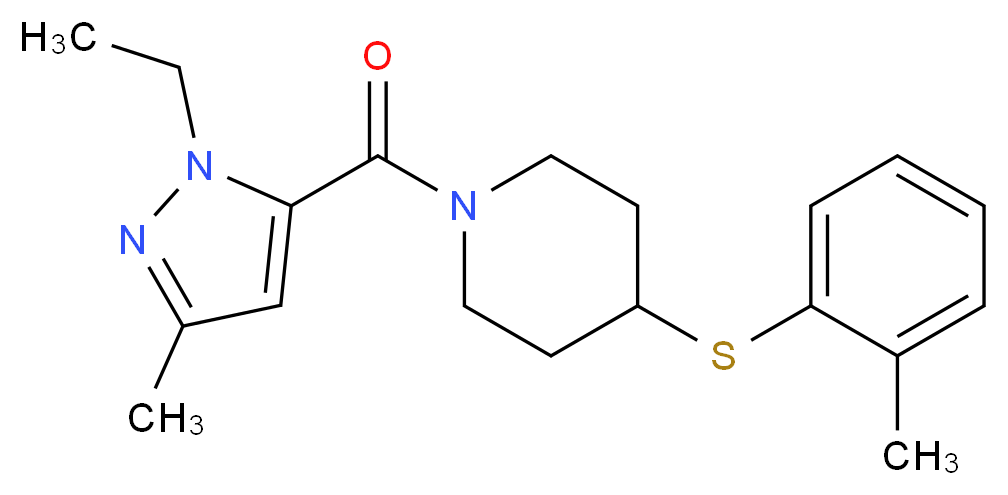 1-[(1-ethyl-3-methyl-1H-pyrazol-5-yl)carbonyl]-4-[(2-methylphenyl)thio]piperidine_分子结构_CAS_)