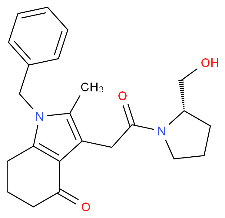 1-benzyl-3-{2-[(2S)-2-(hydroxymethyl)-1-pyrrolidinyl]-2-oxoethyl}-2-methyl-1,5,6,7-tetrahydro-4H-indol-4-one_分子结构_CAS_)