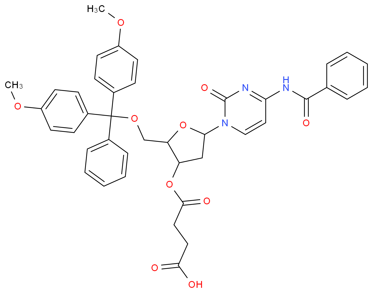 4-{[5-(4-benzamido-2-oxo-1,2-dihydropyrimidin-1-yl)-2-{[bis(4-methoxyphenyl)(phenyl)methoxy]methyl}oxolan-3-yl]oxy}-4-oxobutanoic acid_分子结构_CAS_74405-44-0