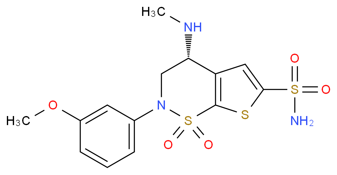 (4R)-2-(3-methoxyphenyl)-4-(methylamino)-1,1-dioxo-2H,3H,4H-1$l^{6},7,2-thieno[3,2-e][1$l^{6},2]thiazine-6-sulfonamide_分子结构_CAS_220402-83-5