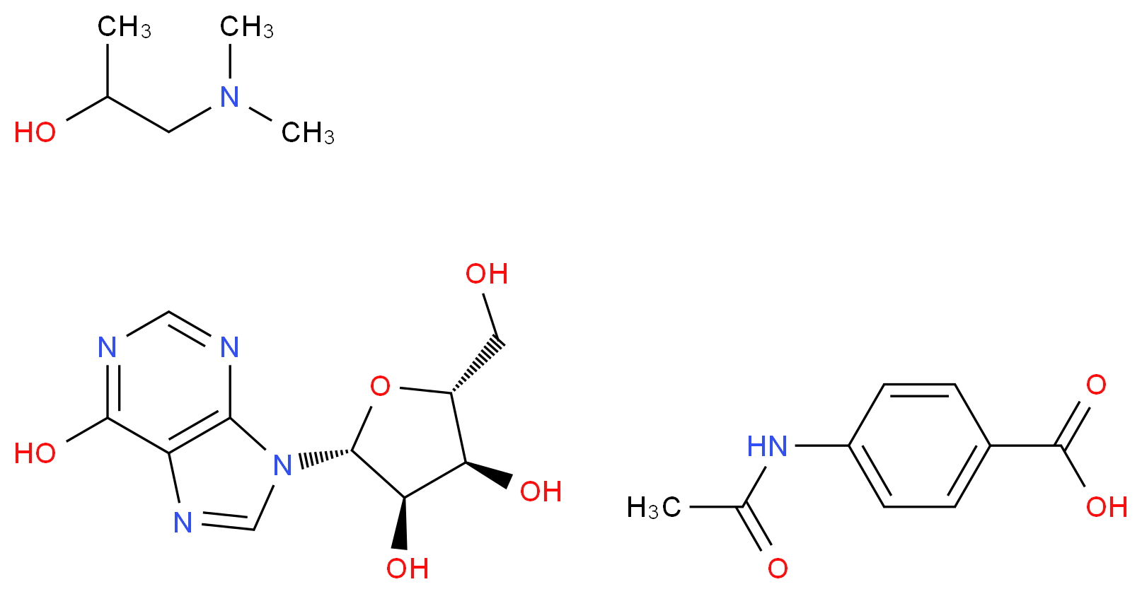 (2R,3R,4S,5R)-2-(6-hydroxy-9H-purin-9-yl)-5-(hydroxymethyl)oxolane-3,4-diol; 1-(dimethylamino)propan-2-ol; 4-acetamidobenzoic acid_分子结构_CAS_36703-88-5