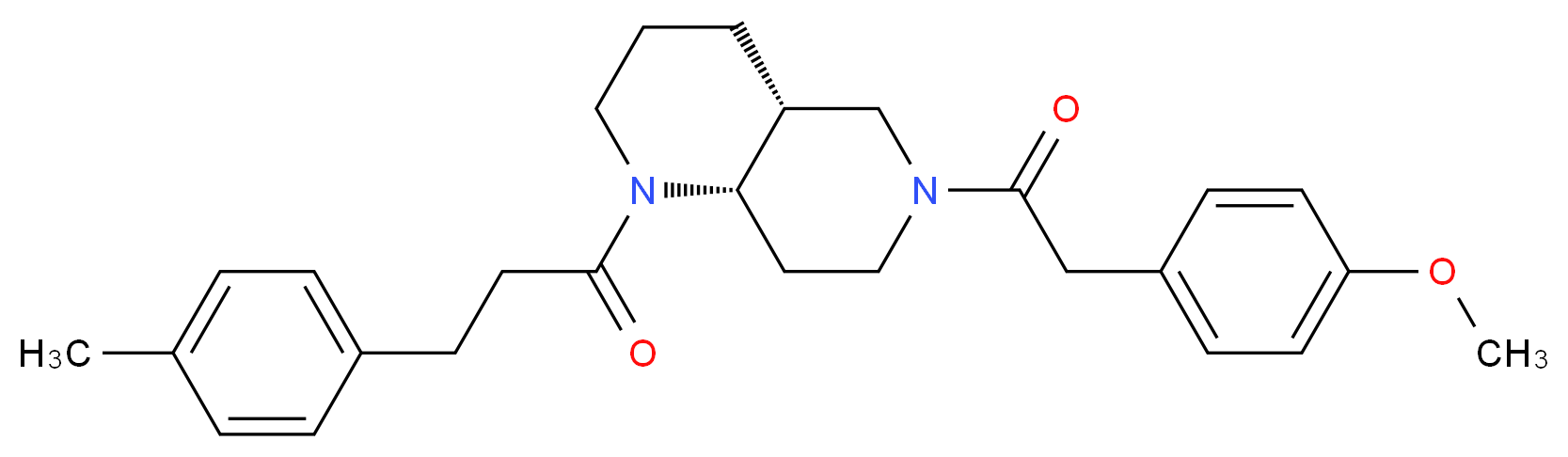 (4aR*,8aS*)-6-[(4-methoxyphenyl)acetyl]-1-[3-(4-methylphenyl)propanoyl]decahydro-1,6-naphthyridine_分子结构_CAS_)