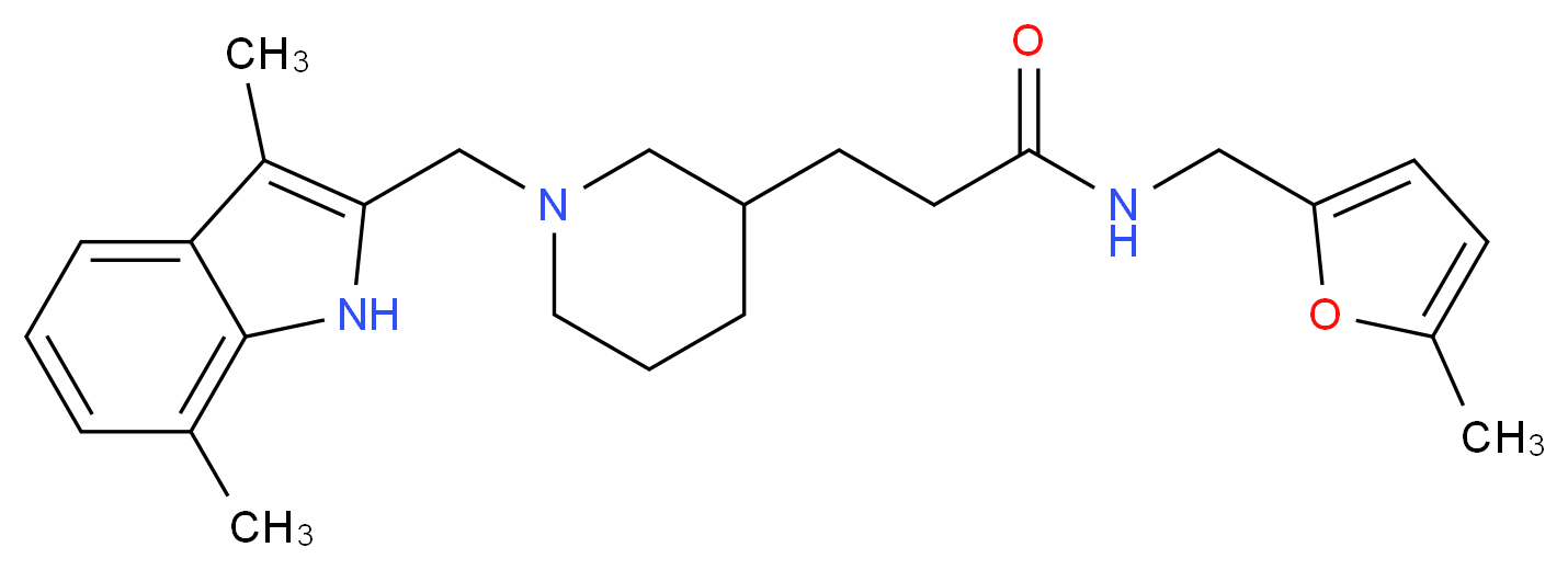 3-{1-[(3,7-dimethyl-1H-indol-2-yl)methyl]-3-piperidinyl}-N-[(5-methyl-2-furyl)methyl]propanamide_分子结构_CAS_)