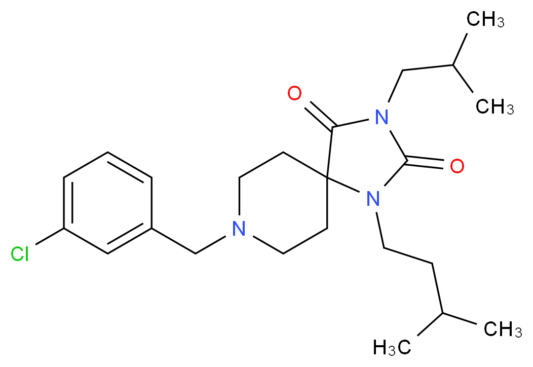 8-(3-chlorobenzyl)-3-isobutyl-1-(3-methylbutyl)-1,3,8-triazaspiro[4.5]decane-2,4-dione_分子结构_CAS_)
