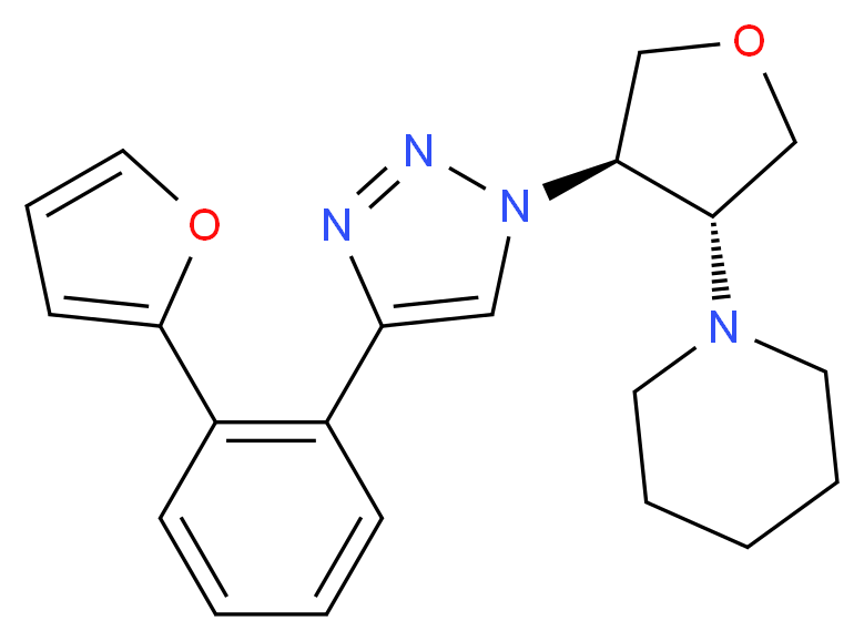 1-((3R*,4R*)-4-{4-[2-(2-furyl)phenyl]-1H-1,2,3-triazol-1-yl}tetrahydrofuran-3-yl)piperidine_分子结构_CAS_)