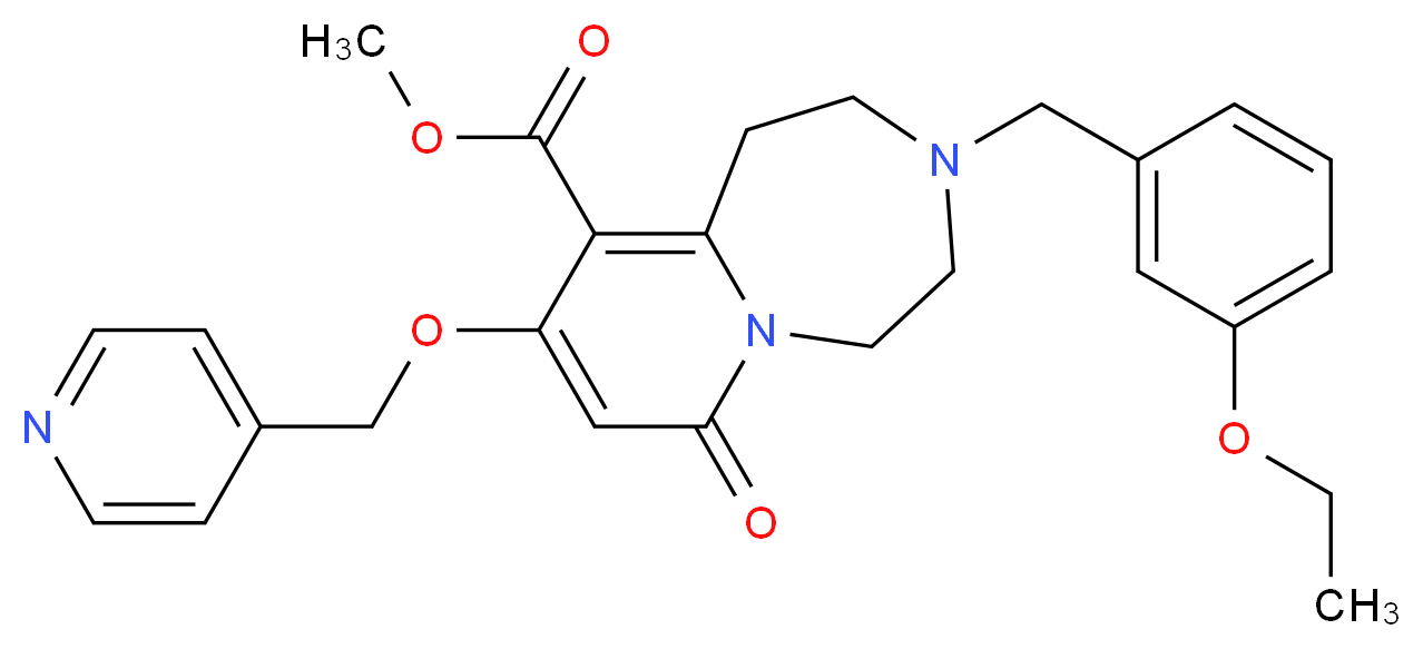 methyl 3-(3-ethoxybenzyl)-7-oxo-9-(4-pyridinylmethoxy)-1,2,3,4,5,7-hexahydropyrido[1,2-d][1,4]diazepine-10-carboxylate_分子结构_CAS_)