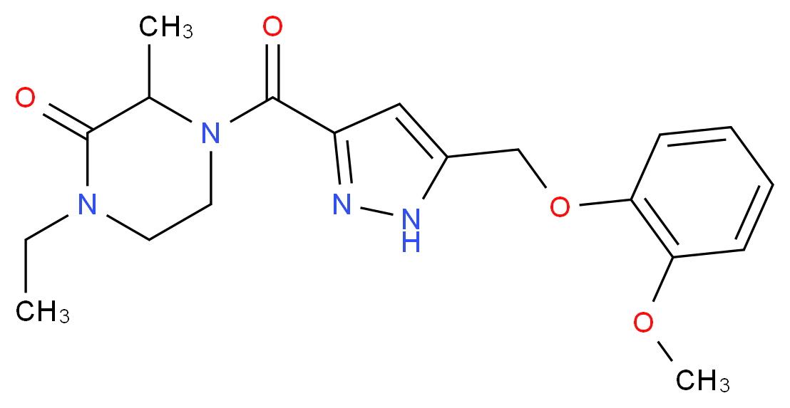 1-ethyl-4-({5-[(2-methoxyphenoxy)methyl]-1H-pyrazol-3-yl}carbonyl)-3-methylpiperazin-2-one_分子结构_CAS_)