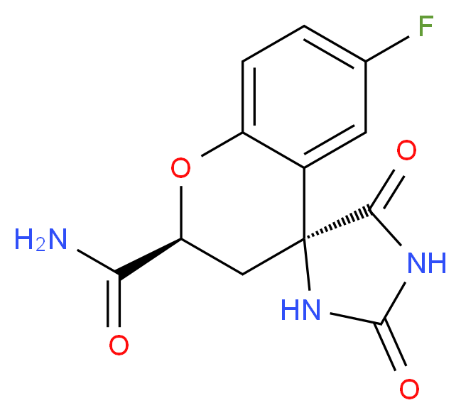 (2S,4S)-6-fluoro-2',5'-dioxo-2,3-dihydrospiro[1-benzopyran-4,4'-imidazolidine]-2-carboxamide_分子结构_CAS_136087-85-9