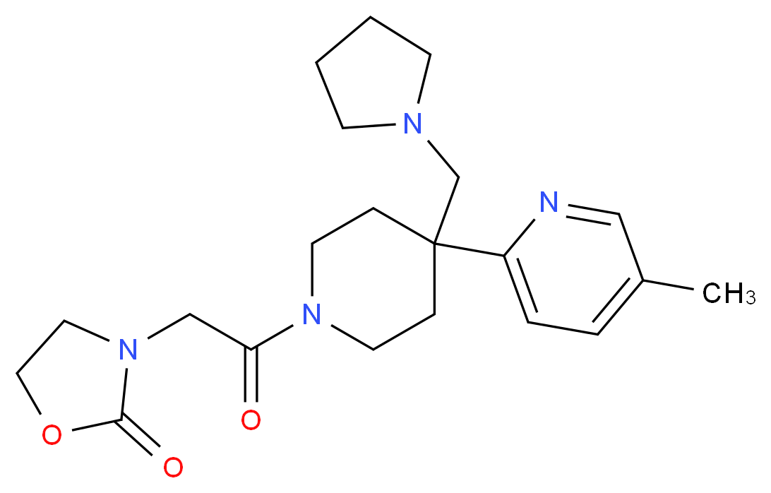 3-{2-[4-(5-methylpyridin-2-yl)-4-(pyrrolidin-1-ylmethyl)piperidin-1-yl]-2-oxoethyl}-1,3-oxazolidin-2-one_分子结构_CAS_)