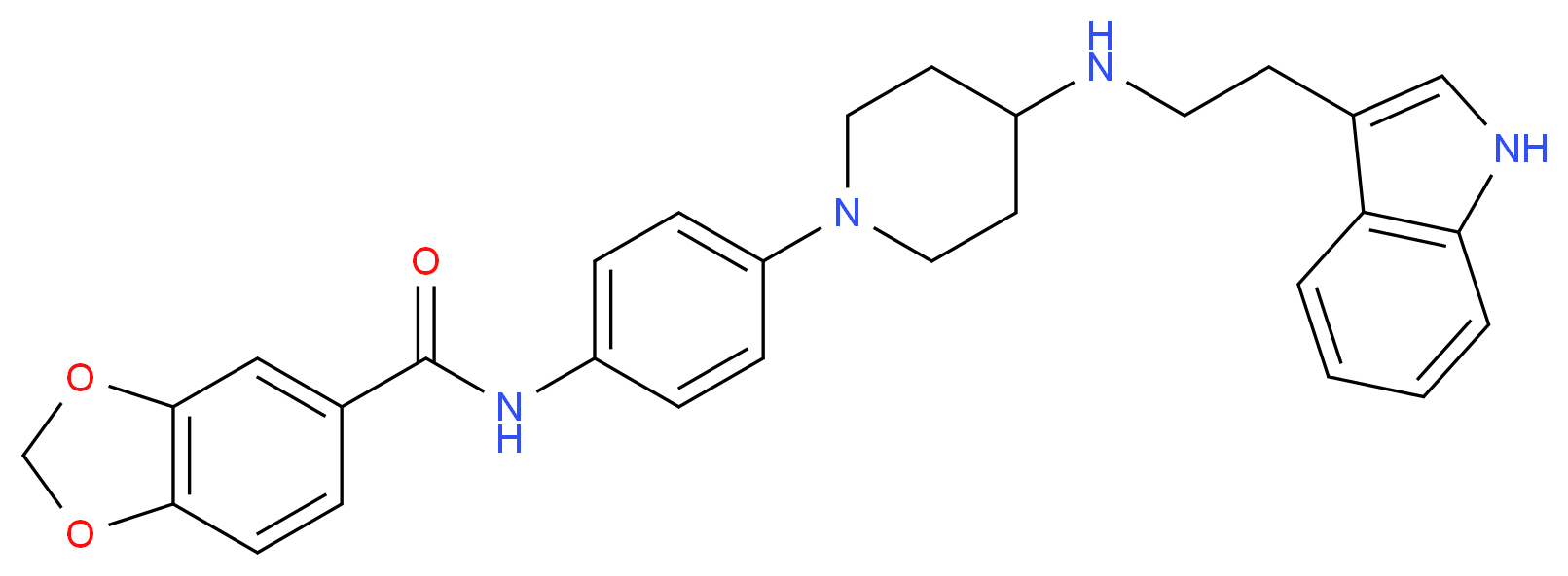 N-[4-(4-{[2-(1H-indol-3-yl)ethyl]amino}-1-piperidinyl)phenyl]-1,3-benzodioxole-5-carboxamide_分子结构_CAS_)