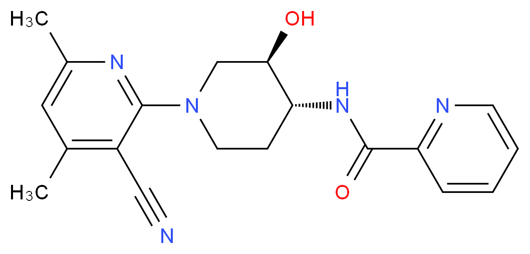N-[(3R*,4R*)-1-(3-cyano-4,6-dimethylpyridin-2-yl)-3-hydroxypiperidin-4-yl]pyridine-2-carboxamide_分子结构_CAS_)