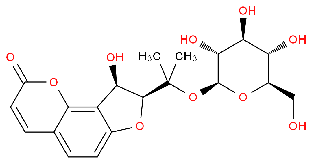 (8S,9R)-9-hydroxy-8-(2-{[(2S,3R,4S,5S,6R)-3,4,5-trihydroxy-6-(hydroxymethyl)oxan-2-yl]oxy}propan-2-yl)-2H,8H,9H-furo[2,3-h]chromen-2-one_分子结构_CAS_53947-89-0