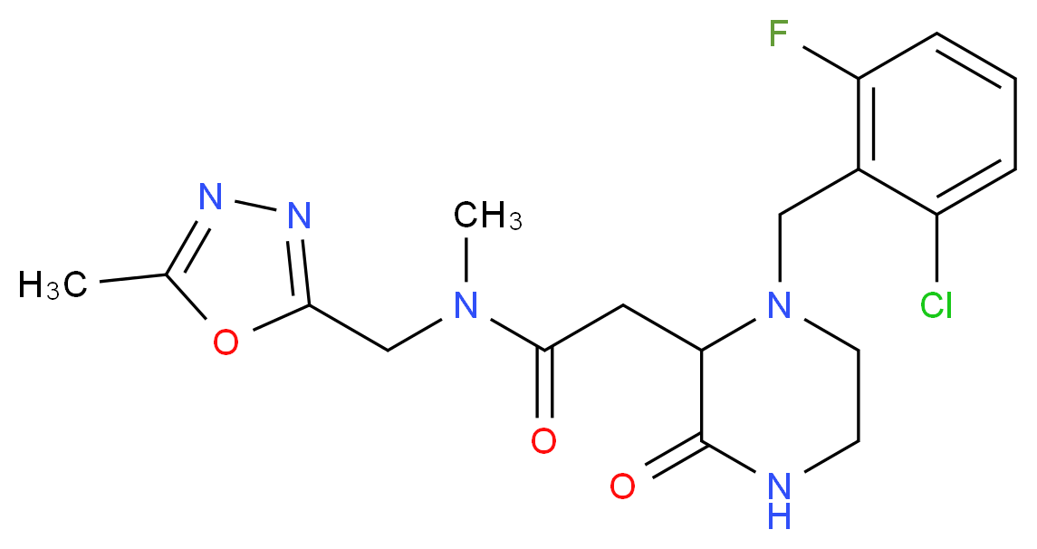 2-[1-(2-chloro-6-fluorobenzyl)-3-oxo-2-piperazinyl]-N-methyl-N-[(5-methyl-1,3,4-oxadiazol-2-yl)methyl]acetamide_分子结构_CAS_)