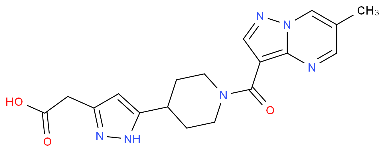 (5-{1-[(6-methylpyrazolo[1,5-a]pyrimidin-3-yl)carbonyl]piperidin-4-yl}-1H-pyrazol-3-yl)acetic acid_分子结构_CAS_)