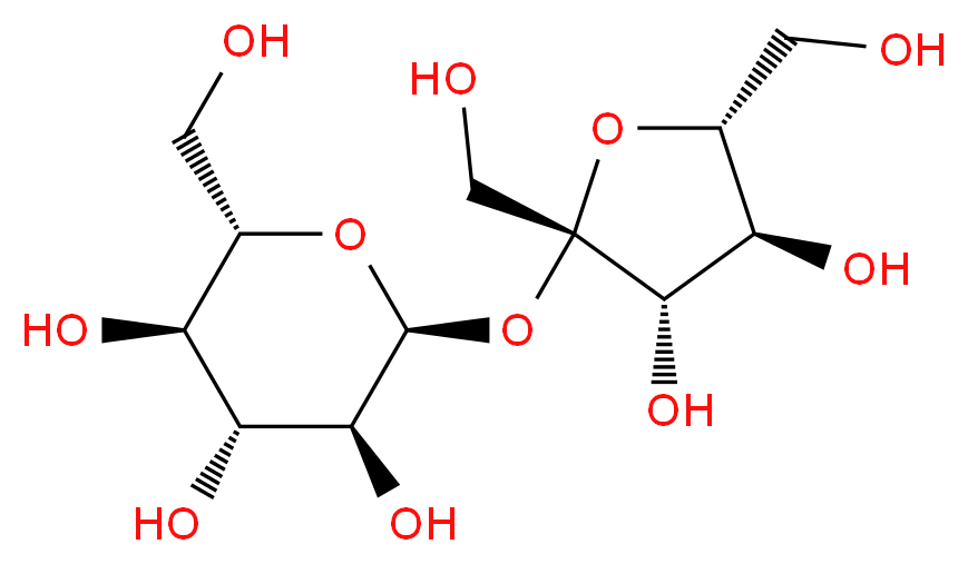 (2S,3S,4R,5R,6S)-2-{[(2S,3S,4S,5R)-3,4-dihydroxy-2,5-bis(hydroxymethyl)oxolan-2-yl]oxy}-6-(hydroxymethyl)oxane-3,4,5-triol_分子结构_CAS_57-50-1
