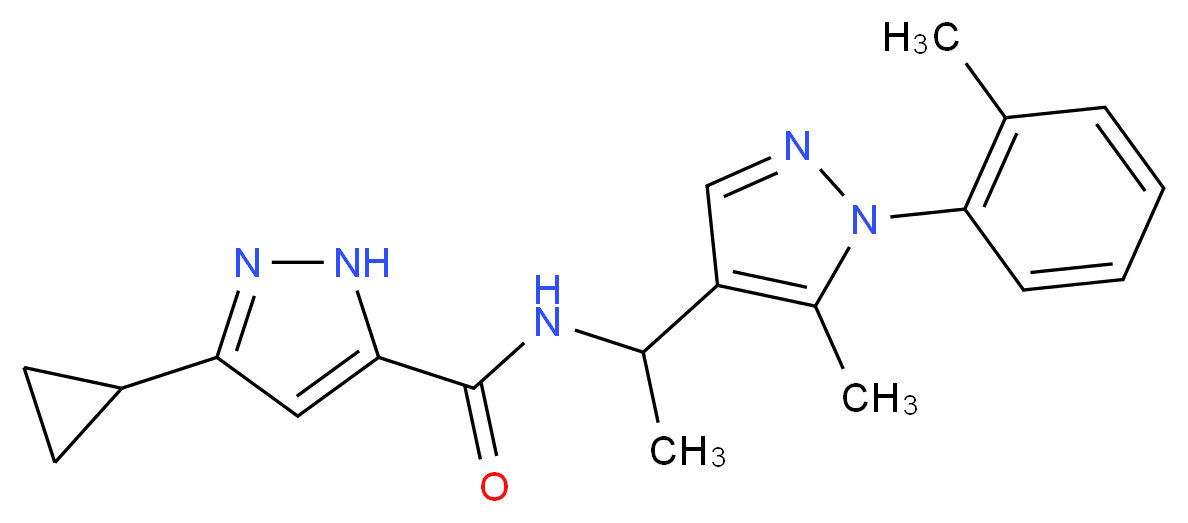 3-cyclopropyl-N-{1-[5-methyl-1-(2-methylphenyl)-1H-pyrazol-4-yl]ethyl}-1H-pyrazole-5-carboxamide_分子结构_CAS_)