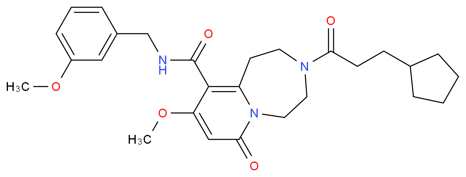 3-(3-cyclopentylpropanoyl)-9-methoxy-N-(3-methoxybenzyl)-7-oxo-1,2,3,4,5,7-hexahydropyrido[1,2-d][1,4]diazepine-10-carboxamide_分子结构_CAS_)