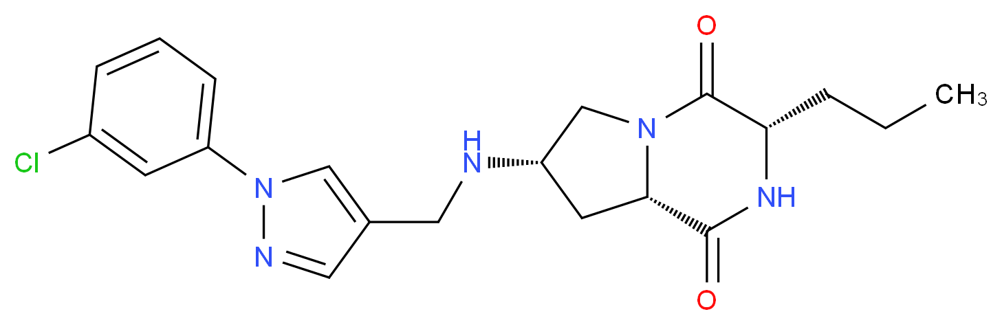 (3S,7S,8aS)-7-({[1-(3-chlorophenyl)-1H-pyrazol-4-yl]methyl}amino)-3-propylhexahydropyrrolo[1,2-a]pyrazine-1,4-dione_分子结构_CAS_)