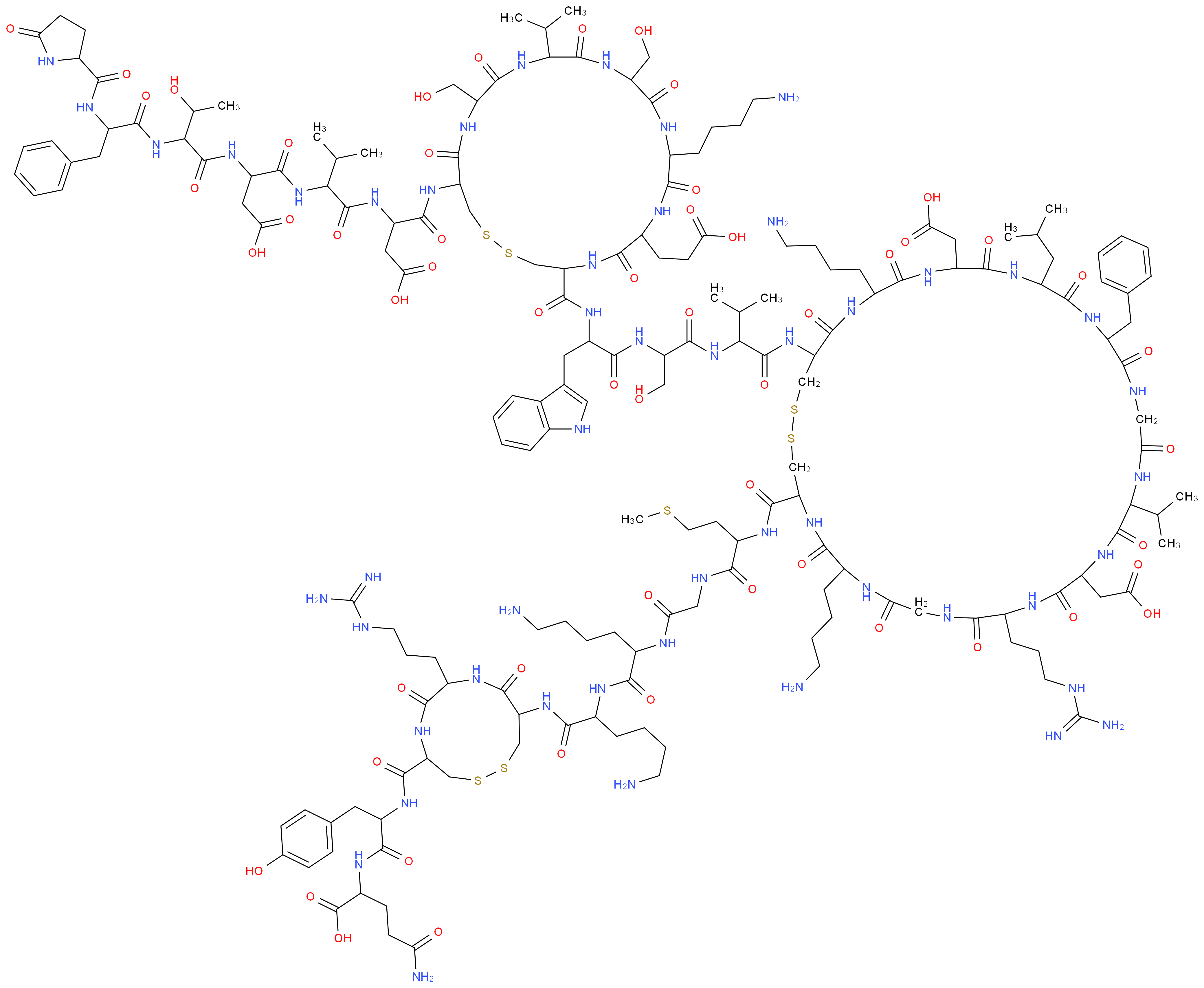 2-(2-{[10-(6-amino-2-{6-amino-2-[2-(2-{[7,34-bis(4-aminobutyl)-37-{2-[2-(2-{[10-(4-aminobutyl)-22-(3-carboxy-2-{2-[3-carboxy-2-(3-hydroxy-2-{2-[(5-oxopyrrolidin-2-yl)formamido]-3-phenylpropanamido}butanamido)propanamido]-3-methylbutanamido}propanamido)-7-(2-carboxyethyl)-13,19-bis(hydroxymethyl)-6,9,12,15,18,21-hexaoxo-16-(propan-2-yl)-1,2-dithia-5,8,11,14,17,20-hexaazacyclotricosan-4-yl]formamido}-3-(1H-indol-3-yl)propanamido)-3-hydroxypropanamido]-3-methylbutanamido}-25-benzyl-13-(3-carbamimidamidopropyl)-16,31-bis(carboxymethyl)-28-(2-methylpropyl)-6,9,12,15,18,21,24,27,30,33,36-undecaoxo-19-(propan-2-yl)-1,2-dithia-5,8,11,14,17,20,23,26,29,32,35-undecaazacyclooctatriacontan-4-yl]formamido}-4-(methylsulfanyl)butanamido)acetamido]hexanamido}hexanamido)-7-(3-carbamimidamidopropyl)-6,9-dioxo-1,2-dithia-5,8-diazacycloundecan-4-yl]formamido}-3-(4-hydroxyphenyl)propanamido)-4-carbamoylbutanoic acid_分子结构_CAS_129203-60-7