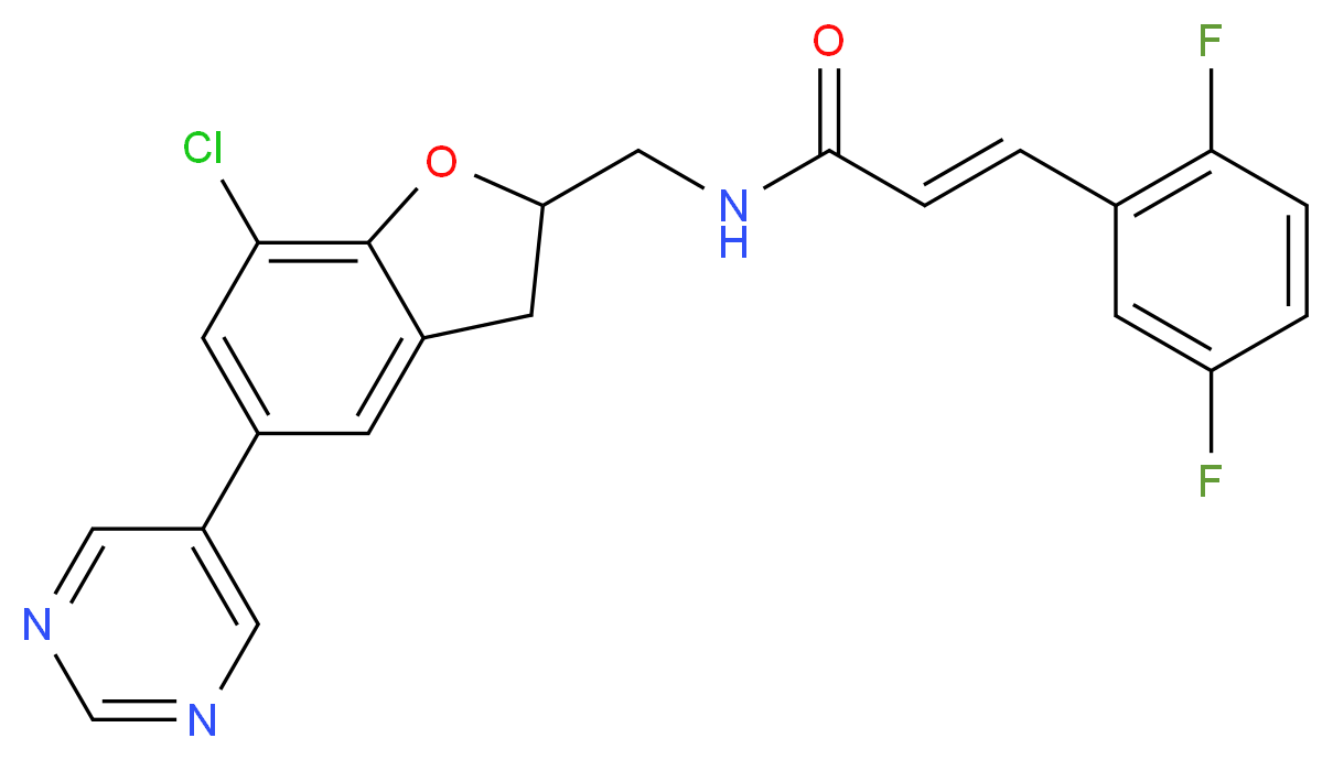(2E)-N-{[7-chloro-5-(5-pyrimidinyl)-2,3-dihydro-1-benzofuran-2-yl]methyl}-3-(2,5-difluorophenyl)acrylamide_分子结构_CAS_)