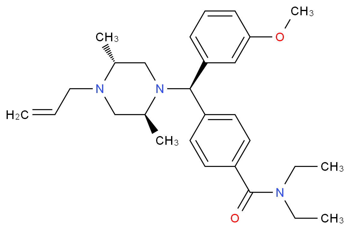 4-[(R)-[(2S,5R)-2,5-dimethyl-4-(prop-2-en-1-yl)piperazin-1-yl](3-methoxyphenyl)methyl]-N,N-diethylbenzamide_分子结构_CAS_156727-74-1