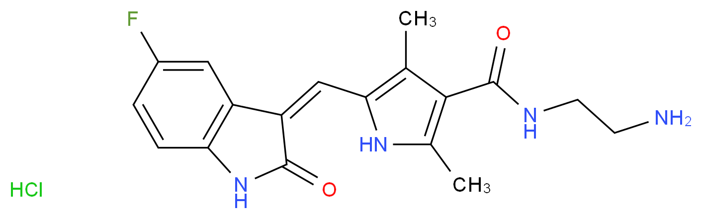 N-(2-aminoethyl)-5-{[(3Z)-5-fluoro-2-oxo-2,3-dihydro-1H-indol-3-ylidene]methyl}-2,4-dimethyl-1H-pyrrole-3-carboxamide hydrochloride_分子结构_CAS_1217216-61-9