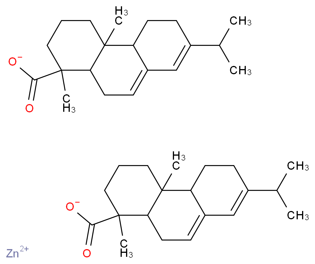 zinc(2+) ion bis(1,4a-dimethyl-7-(propan-2-yl)-1,2,3,4,4a,4b,5,6,10,10a-decahydrophenanthrene-1-carboxylate)_分子结构_CAS_9010-69-9