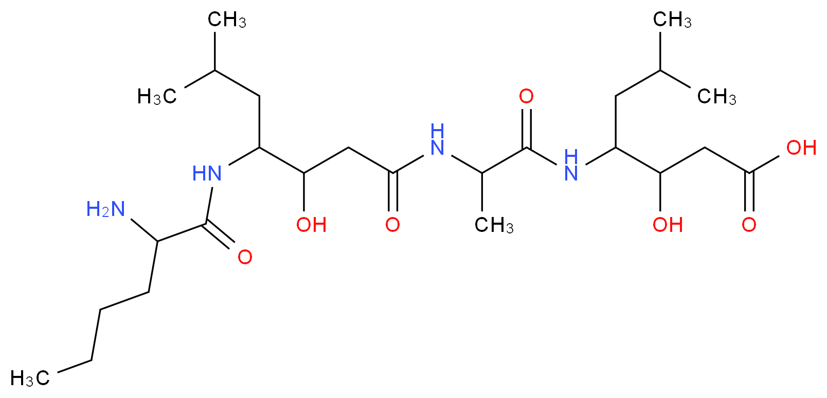 4-{2-[4-(2-aminohexanamido)-3-hydroxy-6-methylheptanamido]propanamido}-3-hydroxy-6-methylheptanoic acid_分子结构_CAS_115388-99-3