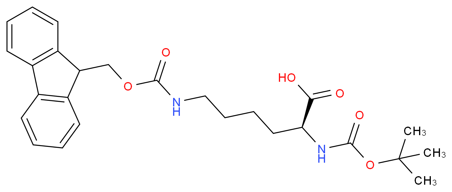 (2S)-2-{[(tert-butoxy)carbonyl]amino}-6-{[(9H-fluoren-9-ylmethoxy)carbonyl]amino}hexanoic acid_分子结构_CAS_84624-27-1