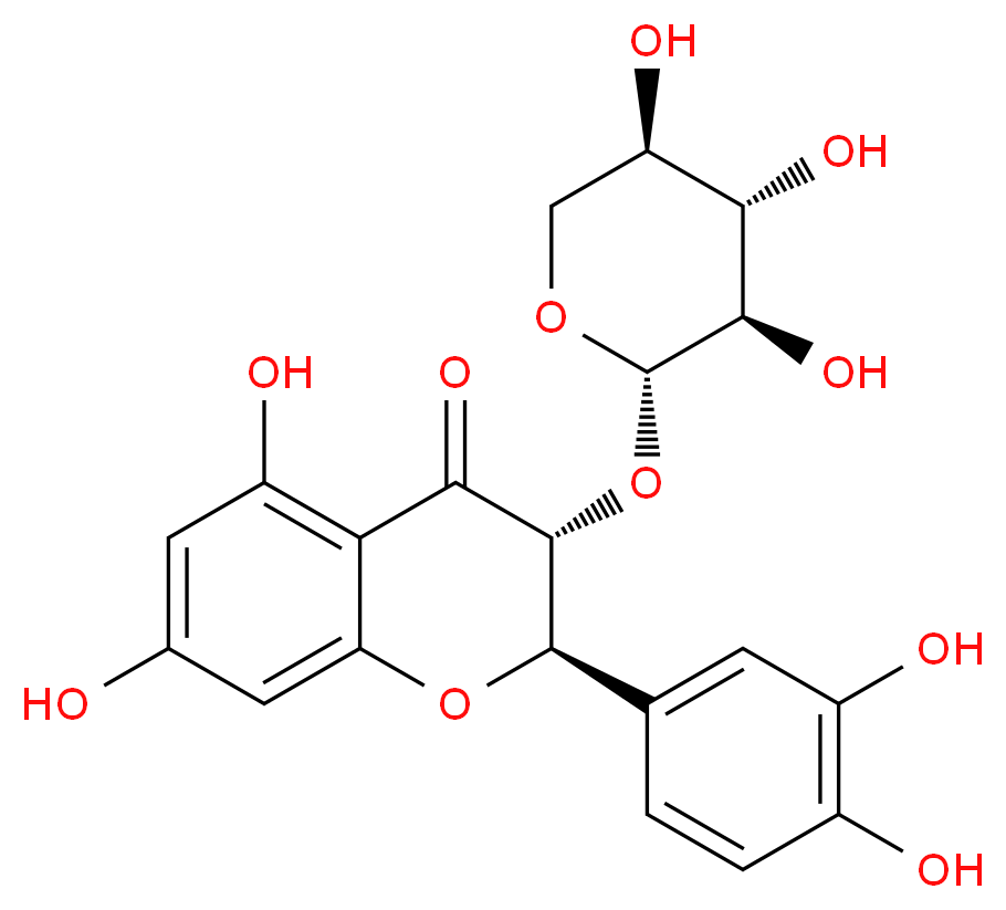 (2R,3R)-2-(3,4-dihydroxyphenyl)-5,7-dihydroxy-3-{[(2S,3R,4S,5R)-3,4,5-trihydroxyoxan-2-yl]oxy}-3,4-dihydro-2H-1-benzopyran-4-one_分子结构_CAS_40672-47-7