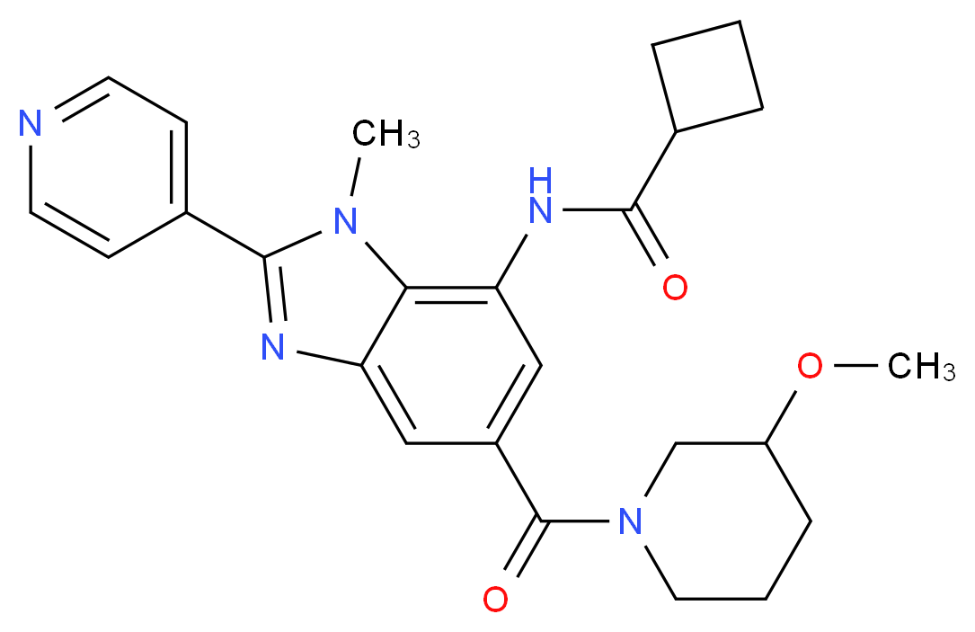 N-[5-[(3-methoxy-1-piperidinyl)carbonyl]-1-methyl-2-(4-pyridinyl)-1H-benzimidazol-7-yl]cyclobutanecarboxamide_分子结构_CAS_)