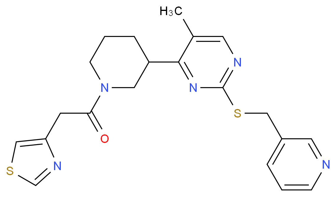 5-methyl-2-[(3-pyridinylmethyl)thio]-4-[1-(1,3-thiazol-4-ylacetyl)-3-piperidinyl]pyrimidine_分子结构_CAS_)