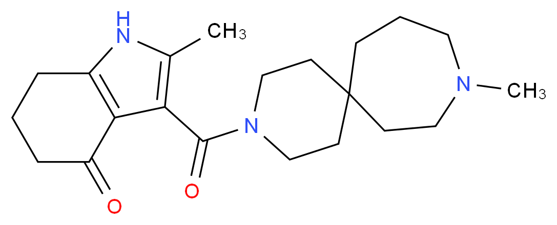 2-methyl-3-[(9-methyl-3,9-diazaspiro[5.6]dodec-3-yl)carbonyl]-1,5,6,7-tetrahydro-4H-indol-4-one_分子结构_CAS_)