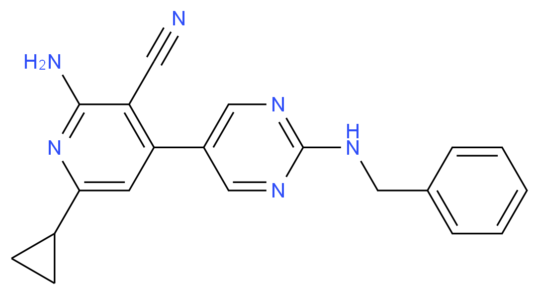 2-amino-4-[2-(benzylamino)pyrimidin-5-yl]-6-cyclopropylnicotinonitrile_分子结构_CAS_)