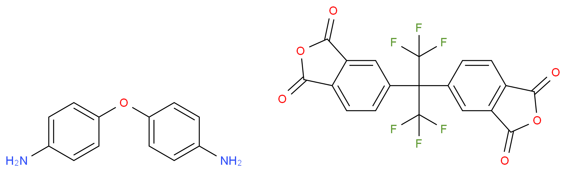 4-(4-aminophenoxy)aniline; 5-[2-(1,3-dioxo-1,3-dihydro-2-benzofuran-5-yl)-1,1,1,3,3,3-hexafluoropropan-2-yl]-1,3-dihydro-2-benzofuran-1,3-dione_分子结构_CAS_32240-73-6