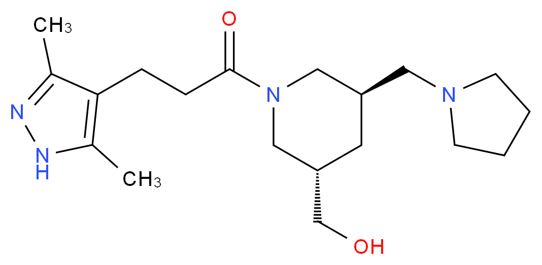 [(3S*,5R*)-1-[3-(3,5-dimethyl-1H-pyrazol-4-yl)propanoyl]-5-(1-pyrrolidinylmethyl)-3-piperidinyl]methanol_分子结构_CAS_)